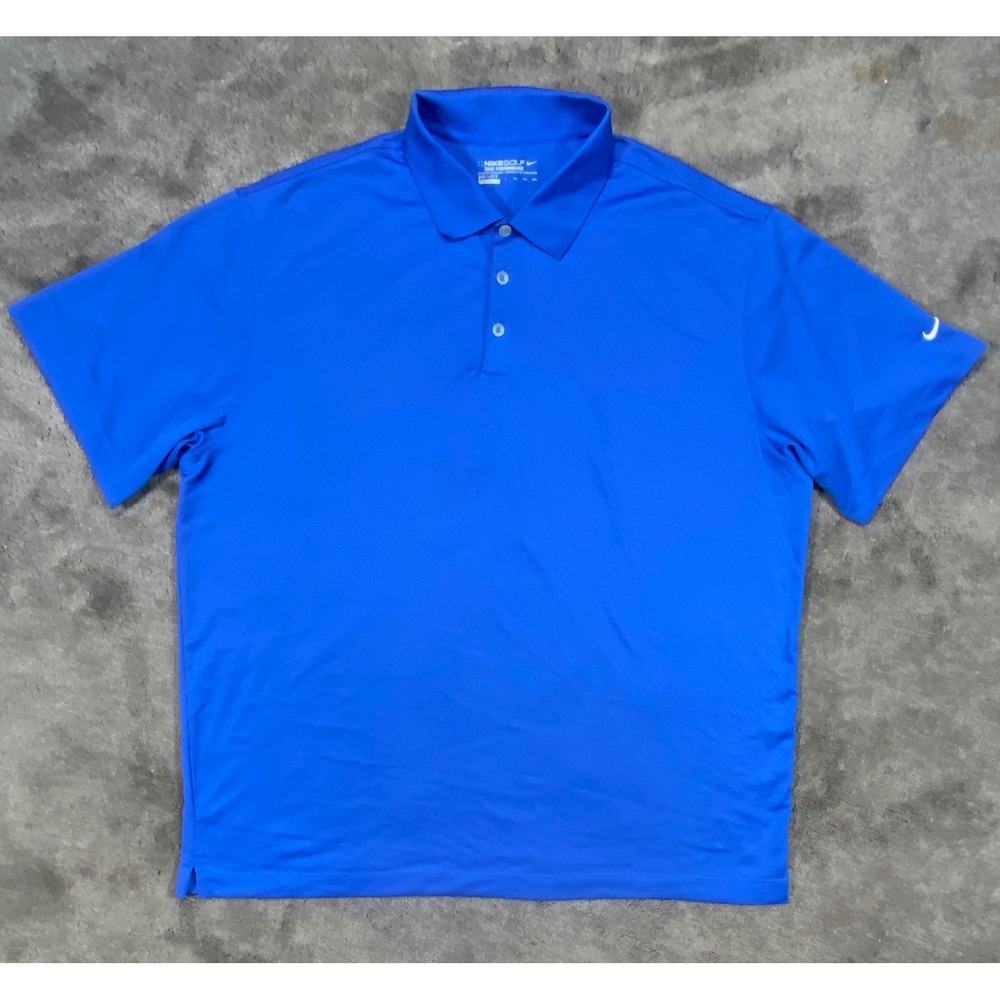 Nike Golf Polo Mens XXL Blue Solid Dri-FIT Tour Performance Short Sleeve Shirt
